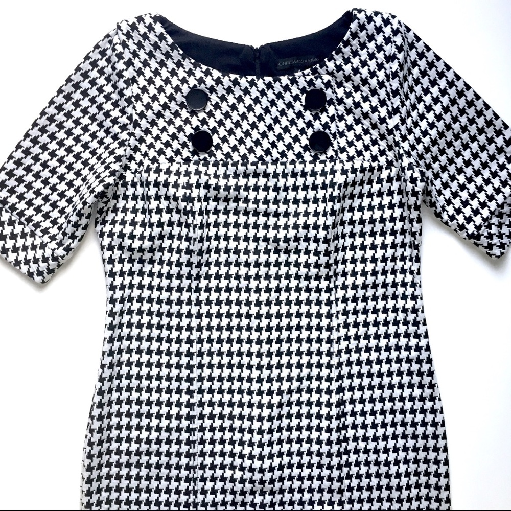 Chris McLaughlin Black & White Houndstooth Button Detail Dress
